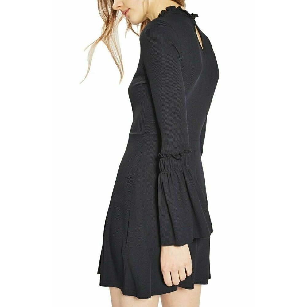 TOPSHOP Womens Black Fluted Ribbed Jersey Skater Dress Size 2 US NGB - Picture 7 of 12